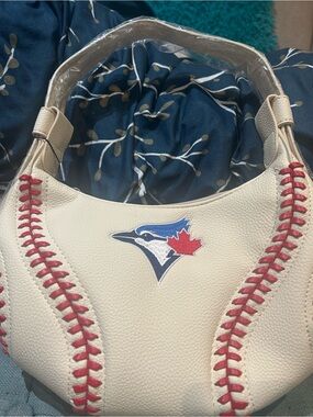 Toronto Blue Jays Cream Leather Baseball-Stitch Hobo Bag